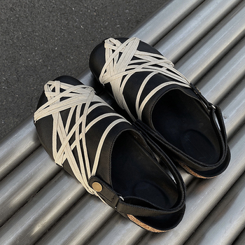 Papuci de bărbați din plută – finisaj velur, talpă din cauciuc, partea superioară din piele de vițel cu două straturi, vara 2025