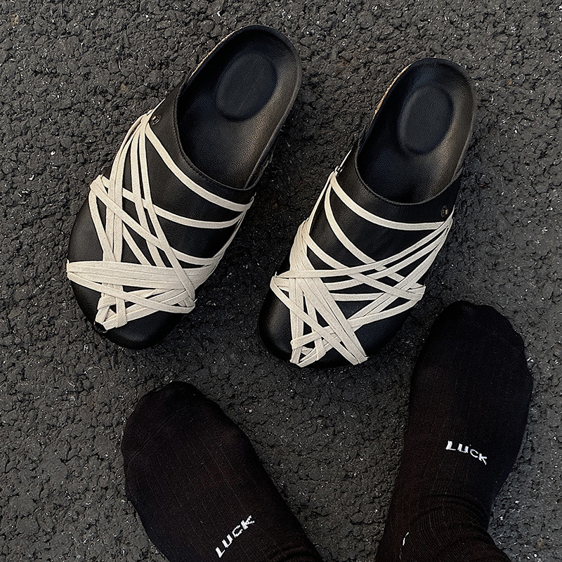 Papuci de bărbați din plută – finisaj velur, talpă din cauciuc, partea superioară din piele de vițel cu două straturi, vara 2025