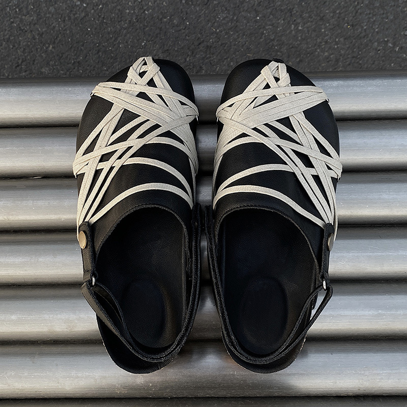 Papuci de bărbați din plută – finisaj velur, talpă din cauciuc, partea superioară din piele de vițel cu două straturi, vara 2025