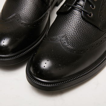 Pantofi eleganți din piele pentru bărbați, cu șireturi, decor brogue gravat, partea superioară din piele de vacă, vârful din piele, talpă din cauciuc, respirabili, antiderapanti