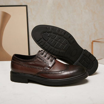 Pantofi eleganți din piele pentru bărbați, cu șireturi, decor brogue gravat, partea superioară din piele de vacă, vârful din piele, talpă din cauciuc, respirabili, antiderapanti