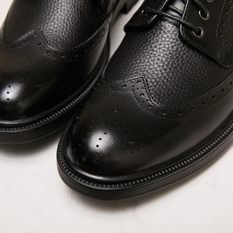 Pantofi eleganți din piele pentru bărbați, cu șireturi, decor brogue gravat, partea superioară din piele de vacă, vârful din piele, talpă din cauciuc, respirabili, antiderapanti