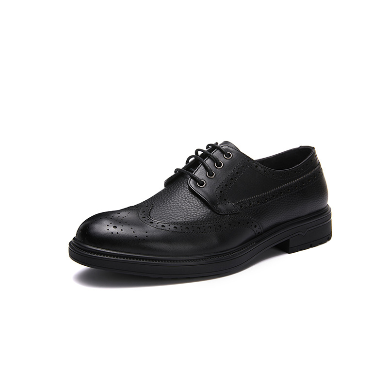 Pantofi eleganți din piele pentru bărbați, cu șireturi, decor brogue gravat, partea superioară din piele de vacă, vârful din piele, talpă din cauciuc, respirabili, antiderapanti