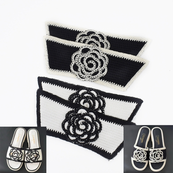 Partea superioară a pantofului cu broderie electrică de camelia, serie Upper, poliester, potrivită pentru sandale și papuci, unicat, vintage artistic, cod produs 819