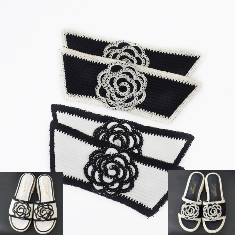 Partea superioară a pantofului cu broderie electrică de camelia, serie Upper, poliester, potrivită pentru sandale și papuci, unicat, vintage artistic, cod produs 819