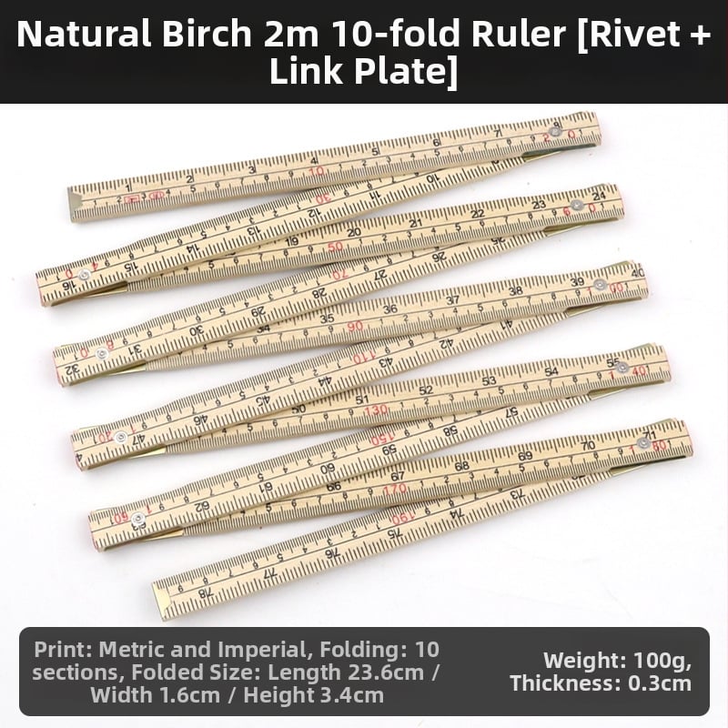 QITE Ξύλινος Αναδιπλούμενος Χάρακας, Ακανόνιστο Σχήμα, Διπλής Όψης Μετρική Κλίμακα, Χάρακας σε εκατοστά, Καθαρό Βάρος 105 g