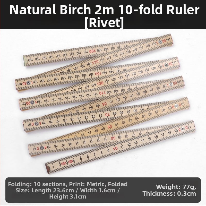 QITE Ξύλινος Αναδιπλούμενος Χάρακας, Ακανόνιστο Σχήμα, Διπλής Όψης Μετρική Κλίμακα, Χάρακας σε εκατοστά, Καθαρό Βάρος 105 g