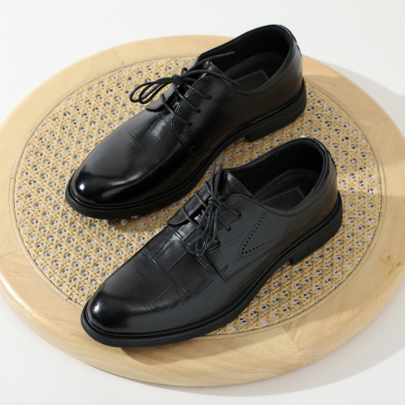 Pantofi eleganti de piele pentru bărbați – piele de primul strat, șireturi, talpă din cauciuc, protecție din piele la vârful degetelor, stil business casual