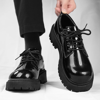 Pantofi Derby pentru bărbați din PU cu creștere înălțime, casual din piele, vârf rotund, talpă din cauciuc, toc plat, toamnă