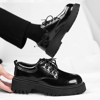 Pantofi Derby pentru bărbați din PU cu creștere înălțime, casual din piele, vârf rotund, talpă din cauciuc, toc plat, toamnă