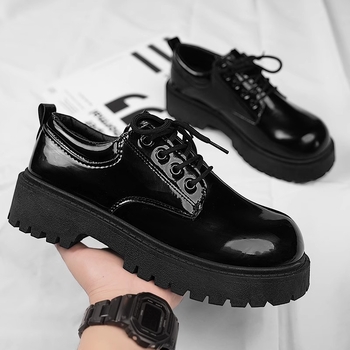 Pantofi Derby pentru bărbați din PU cu creștere înălțime, casual din piele, vârf rotund, talpă din cauciuc, toc plat, toamnă