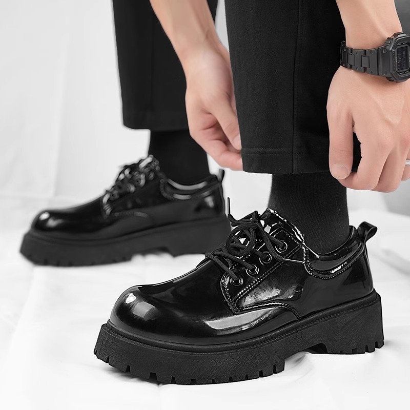 Pantofi Derby pentru bărbați din PU cu creștere înălțime, casual din piele, vârf rotund, talpă din cauciuc, toc plat, toamnă