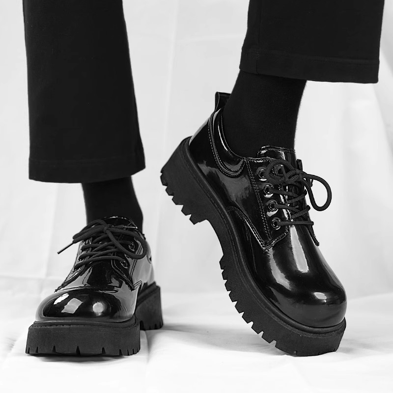 Pantofi Derby pentru bărbați din PU cu creștere înălțime, casual din piele, vârf rotund, talpă din cauciuc, toc plat, toamnă