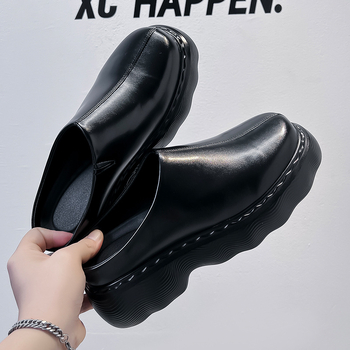 Șlapi bărbați cu talpă groasă pentru creșterea înălțimii, partea superioară din microfibră, slip-on, stil casual (18–40 ani)