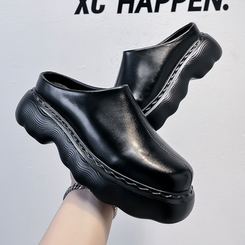 Șlapi bărbați cu talpă groasă pentru creșterea înălțimii, partea superioară din microfibră, slip-on, stil casual (18–40 ani)