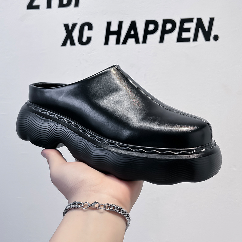 Șlapi bărbați cu talpă groasă pentru creșterea înălțimii, partea superioară din microfibră, slip-on, stil casual (18–40 ani)