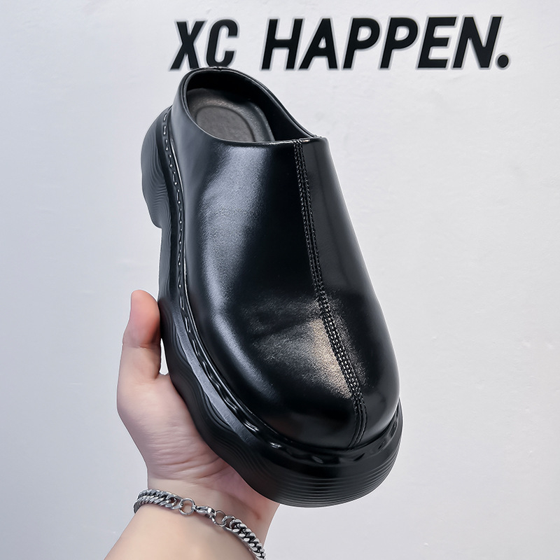 Șlapi bărbați cu talpă groasă pentru creșterea înălțimii, partea superioară din microfibră, slip-on, stil casual (18–40 ani)