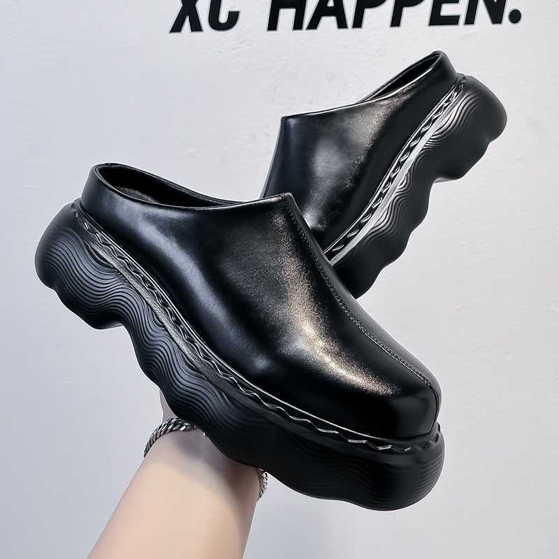 Șlapi bărbați cu talpă groasă pentru creșterea înălțimii, partea superioară din microfibră, slip-on, stil casual (18–40 ani)