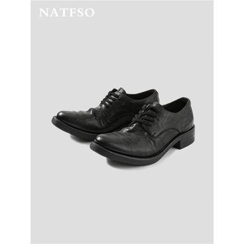 Pantofi Derby cu vârf ascuțit, partea superioară din piele split, talpă din cauciuc, șireturi, căptușeală din piele microfibră