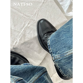 Pantofi Derby cu vârf ascuțit, partea superioară din piele split, talpă din cauciuc, șireturi, căptușeală din piele microfibră