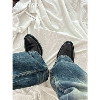 Pantofi Derby cu vârf ascuțit, partea superioară din piele split, talpă din cauciuc, șireturi, căptușeală din piele microfibră