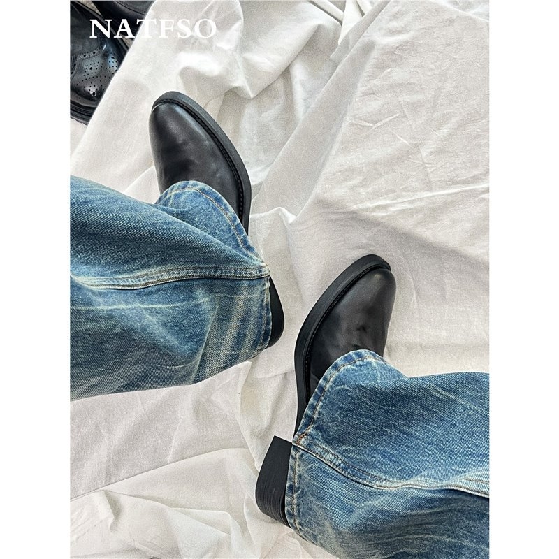 Pantofi Derby cu vârf ascuțit, partea superioară din piele split, talpă din cauciuc, șireturi, căptușeală din piele microfibră