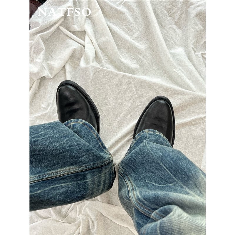 Pantofi Derby cu vârf ascuțit, partea superioară din piele split, talpă din cauciuc, șireturi, căptușeală din piele microfibră