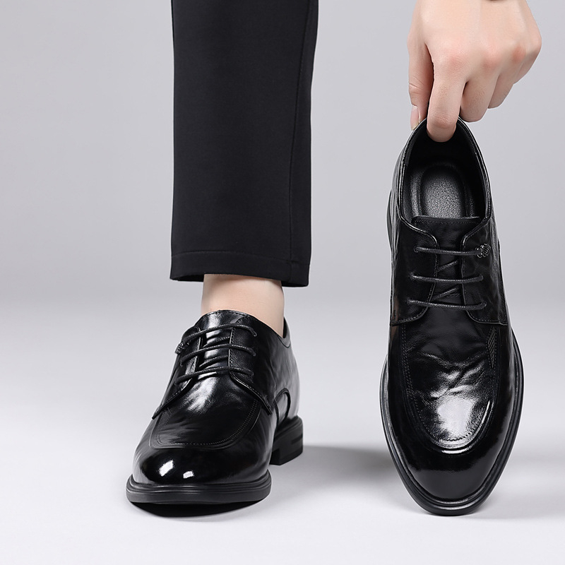 Pantofi eleganți din piele pentru bărbați din piele de bovină de primă calitate, vârf din piele, șireturi, talpă din cauciuc, căptușeală din piele de porc, stil britanic, pentru afaceri