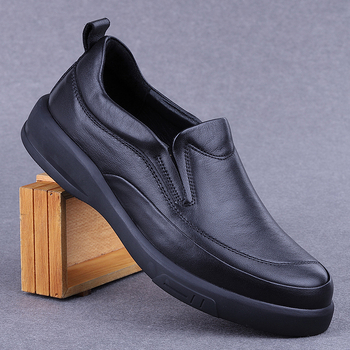 Pantofi casual din piele naturală pentru bărbați – Slip-On, partea superioară din piele naturală, branț PU, talpă din cauciuc, construcție cusută