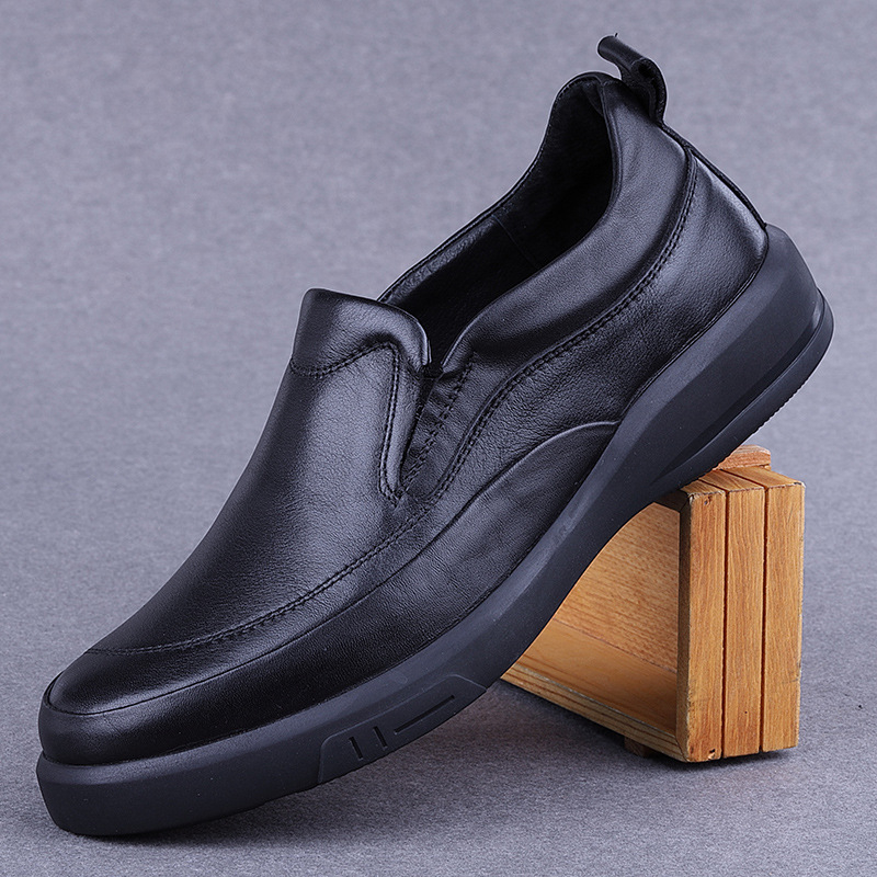 Pantofi casual din piele naturală pentru bărbați – Slip-On, partea superioară din piele naturală, branț PU, talpă din cauciuc, construcție cusută