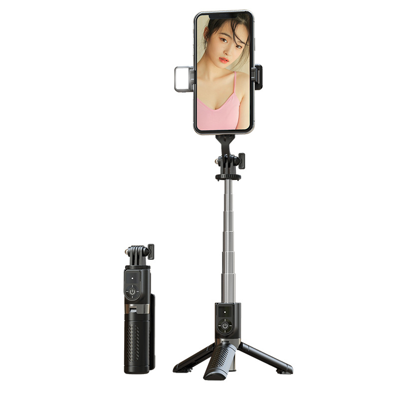 P09 Mini Suport pentru Telefon din Aliaj de Aluminiu + Oțel Inoxidabil, cu Iluminare, Bluetooth Selfie Stick – Trepied Portabil pentru Livestream