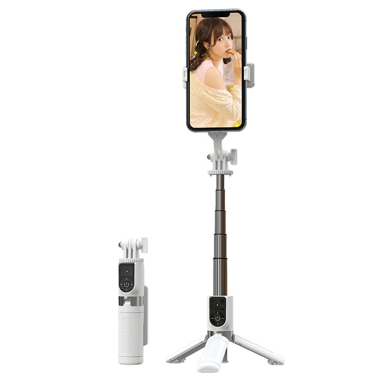 P09 Mini Suport pentru Telefon din Aliaj de Aluminiu + Oțel Inoxidabil, cu Iluminare, Bluetooth Selfie Stick – Trepied Portabil pentru Livestream