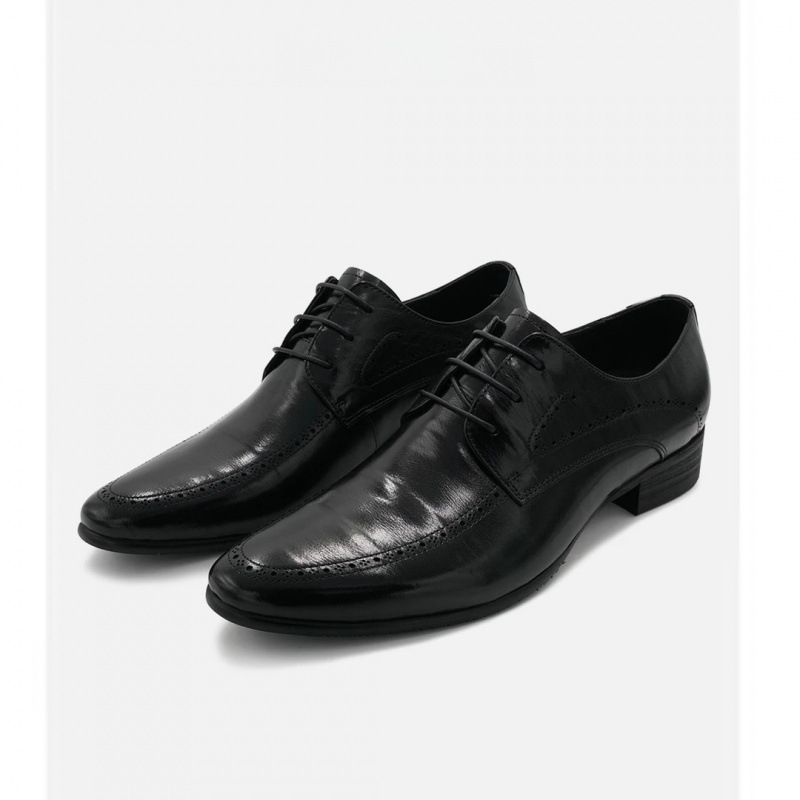 Pantofi Derby din piele pentru bărbați, vârf ascuțit - șiret, partea superioară din piele de vaci de calitate superioară, căptușeală din piele, talpă din cauciuc