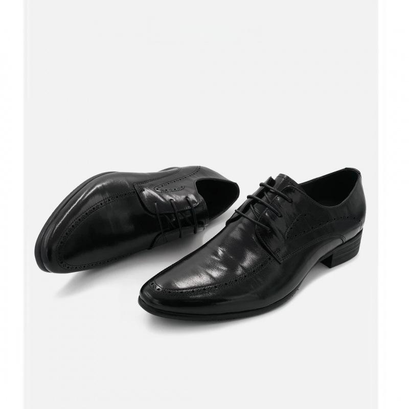 Pantofi Derby din piele pentru bărbați, vârf ascuțit - șiret, partea superioară din piele de vaci de calitate superioară, căptușeală din piele, talpă din cauciuc