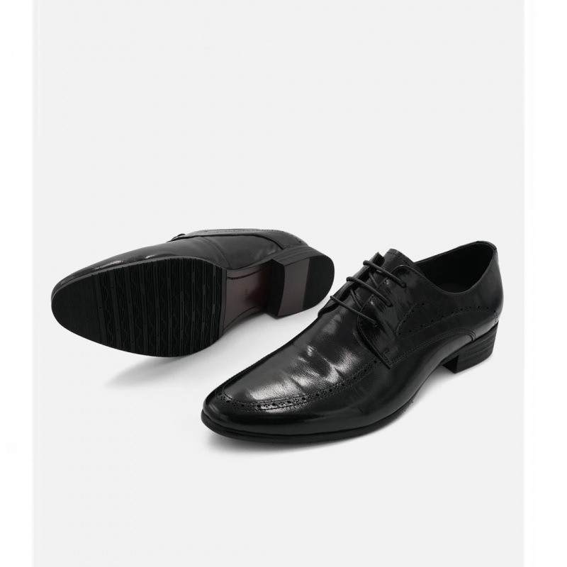 Pantofi Derby din piele pentru bărbați, vârf ascuțit - șiret, partea superioară din piele de vaci de calitate superioară, căptușeală din piele, talpă din cauciuc