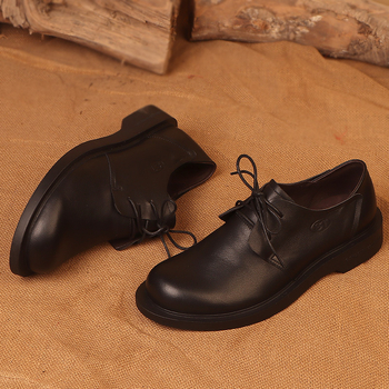 Pantofi bărbați din piele, stil business casual, lucrate manual, piele de vită primă, vârf rotund, talpă groasă