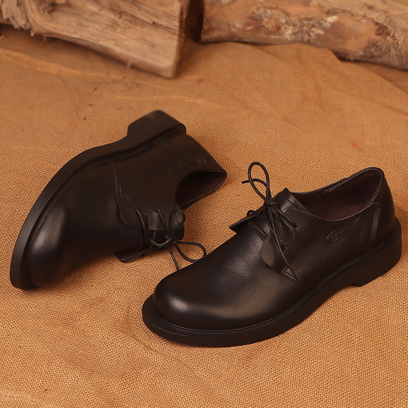 Pantofi bărbați din piele, stil business casual, lucrate manual, piele de vită primă, vârf rotund, talpă groasă