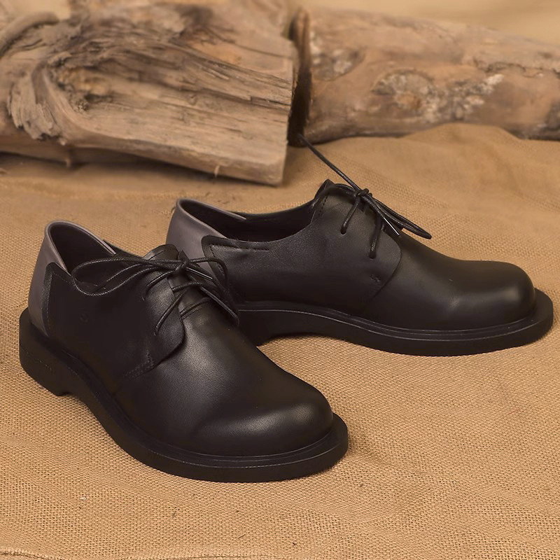 Pantofi bărbați din piele, stil business casual, lucrate manual, piele de vită primă, vârf rotund, talpă groasă