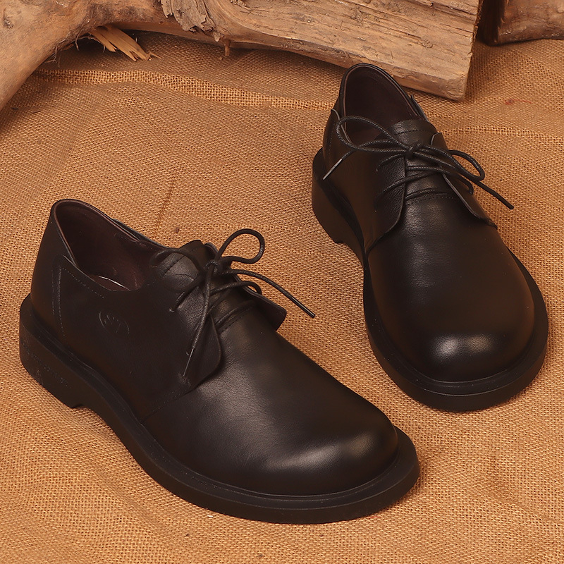 Pantofi bărbați din piele, stil business casual, lucrate manual, piele de vită primă, vârf rotund, talpă groasă