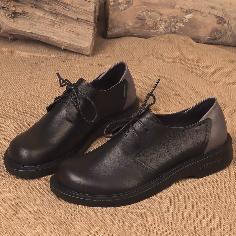 Pantofi bărbați din piele, stil business casual, lucrate manual, piele de vită primă, vârf rotund, talpă groasă