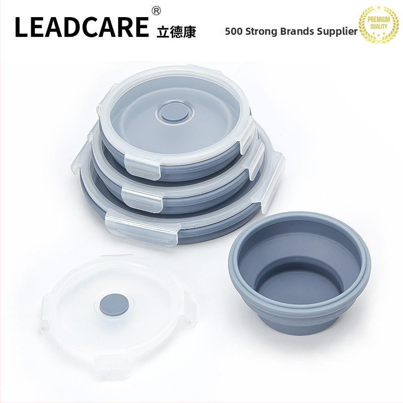 Σιλικονούχο αναδιπλούμενο κουτί φαγητού, στρογγυλό, ασφαλές για τρόφιμα, μικροκυμάτων, χωρητικότητας 0,3–2 L, για εξωτερικούς χώρους και γραφείο