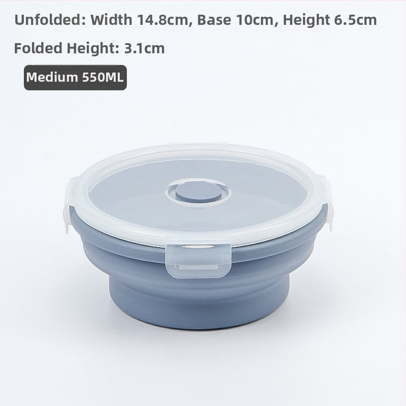 Σιλικονούχο αναδιπλούμενο κουτί φαγητού, στρογγυλό, ασφαλές για τρόφιμα, μικροκυμάτων, χωρητικότητας 0,3–2 L, για εξωτερικούς χώρους και γραφείο