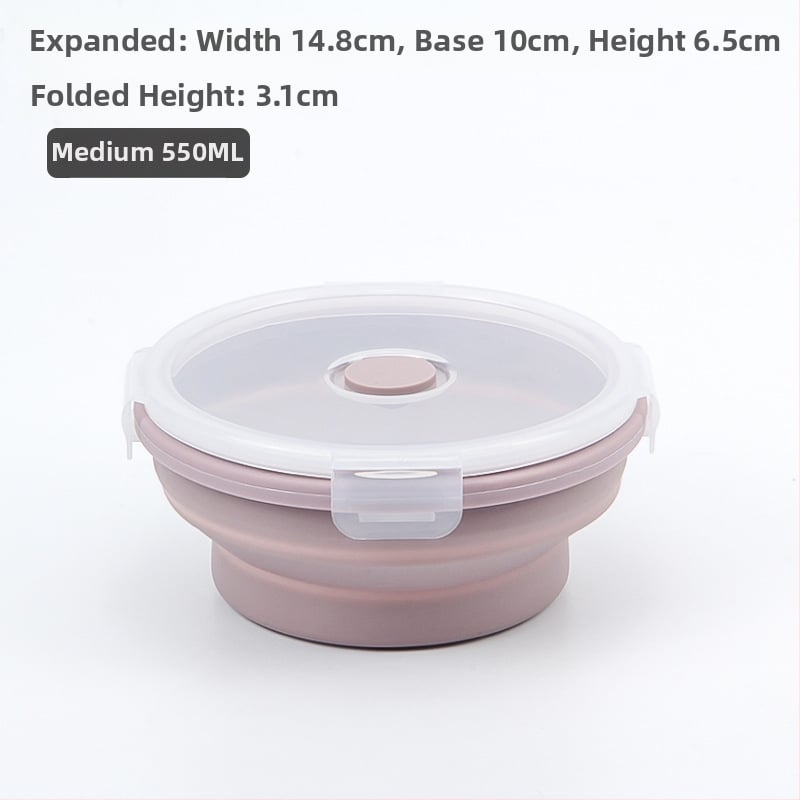 Σιλικονούχο αναδιπλούμενο κουτί φαγητού, στρογγυλό, ασφαλές για τρόφιμα, μικροκυμάτων, χωρητικότητας 0,3–2 L, για εξωτερικούς χώρους και γραφείο