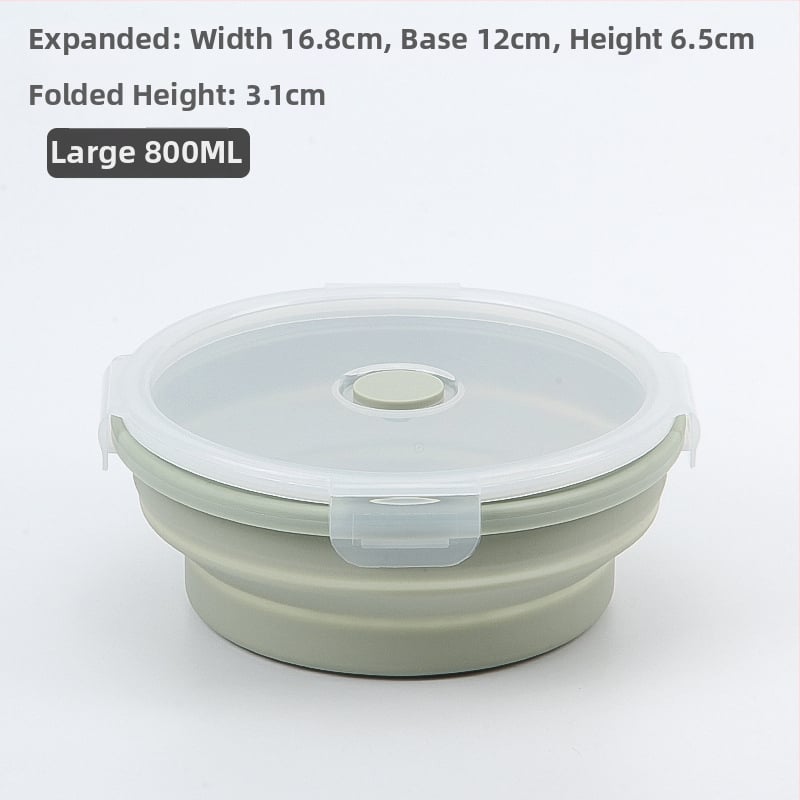 Σιλικονούχο αναδιπλούμενο κουτί φαγητού, στρογγυλό, ασφαλές για τρόφιμα, μικροκυμάτων, χωρητικότητας 0,3–2 L, για εξωτερικούς χώρους και γραφείο
