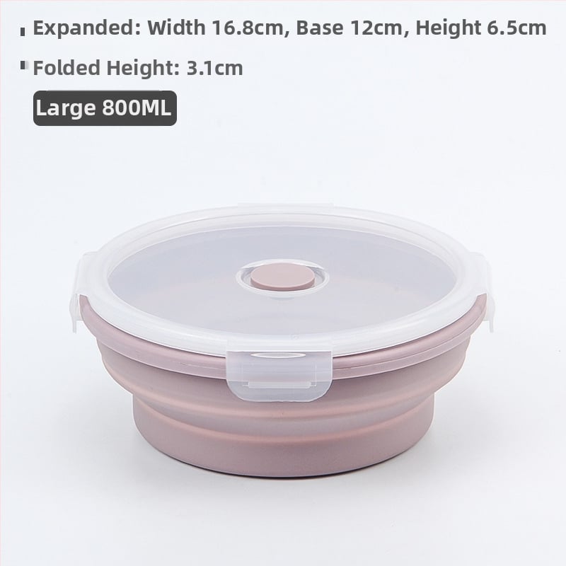 Σιλικονούχο αναδιπλούμενο κουτί φαγητού, στρογγυλό, ασφαλές για τρόφιμα, μικροκυμάτων, χωρητικότητας 0,3–2 L, για εξωτερικούς χώρους και γραφείο