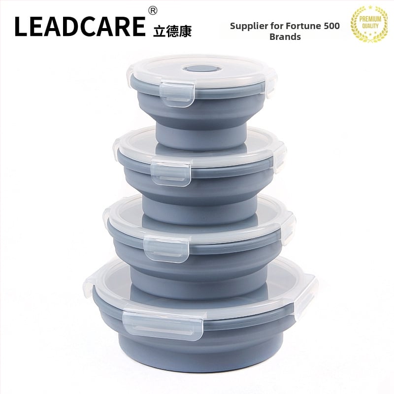 Σιλικονούχο αναδιπλούμενο κουτί φαγητού, στρογγυλό, ασφαλές για τρόφιμα, μικροκυμάτων, χωρητικότητας 0,3–2 L, για εξωτερικούς χώρους και γραφείο