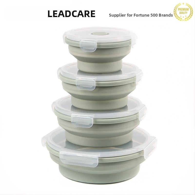 Σιλικονούχο αναδιπλούμενο κουτί φαγητού, στρογγυλό, ασφαλές για τρόφιμα, μικροκυμάτων, χωρητικότητας 0,3–2 L, για εξωτερικούς χώρους και γραφείο
