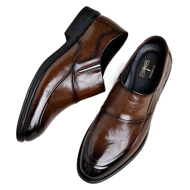 Dragonfly Pantofi de piele pentru bărbați, Slip-On, Vârf ascuțit, Upper din piele split, Talpă din cauciuc, Căptușeală din blană de iepure, Închidere cu bandă elastică