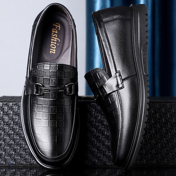 Pantofi casual din piele pentru bărbați, slip-on, din piele de primul strat, talpă PU, căptușeală PU, vârf rotund