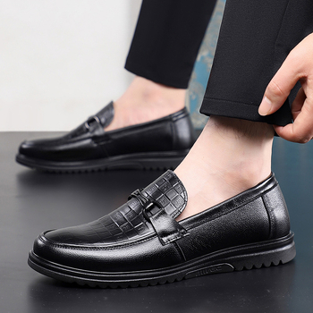 Pantofi casual din piele pentru bărbați, slip-on, din piele de primul strat, talpă PU, căptușeală PU, vârf rotund